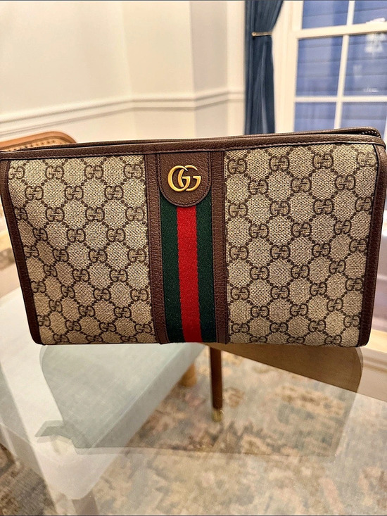 Gucci Handbags - Gucci Ophidia GG Supreme Large Cosmetic Case Brown & Green